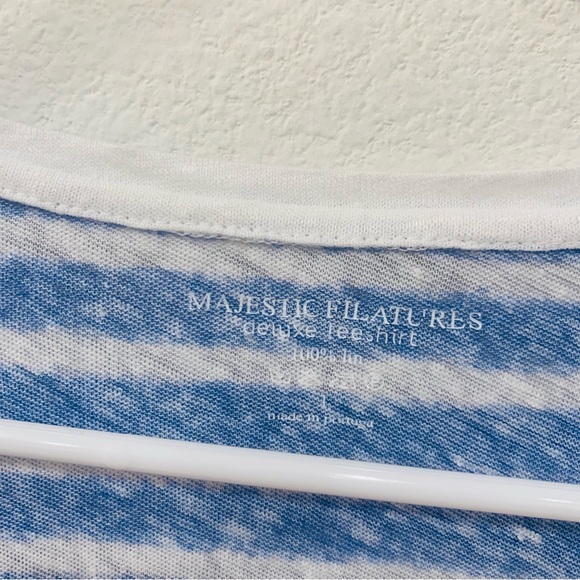 NEW MAJESTIC FILATURES stretch linen blue white striped tank top - Picture 2 of 5